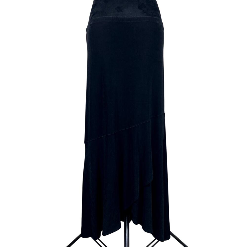 Vtg 90's Chico's Slinkly Black Asmmetrical Whimsigoth Office Grunge Maxi Skirt
